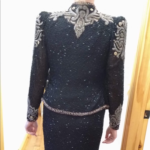 Hand beaded custom made jacket, skirt set 4 pcs - Picture 2 of 2